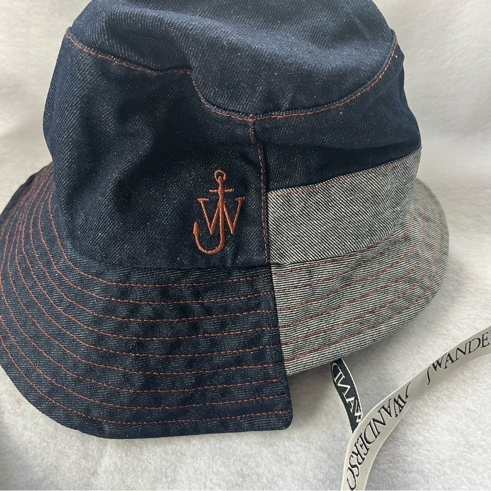 J W ANDERSON sz M/L 60 Denim Asymmetrical Bucket Hat Logo Straps - Picture 8 of 11